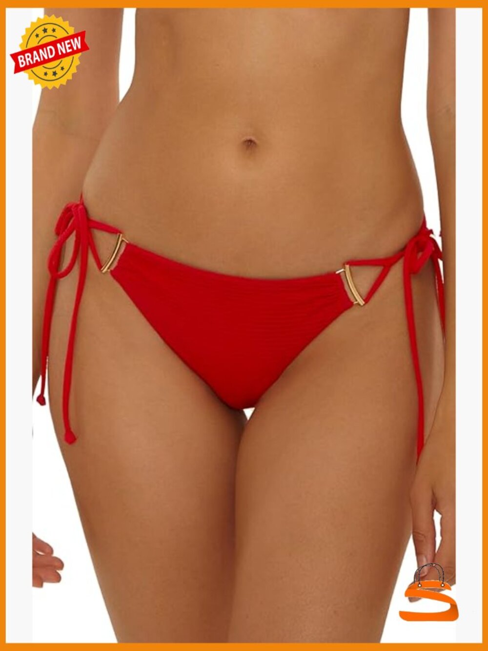 Cheeky Bikini Bottom With Adjustable Tie Sides, Seersucker Fabric